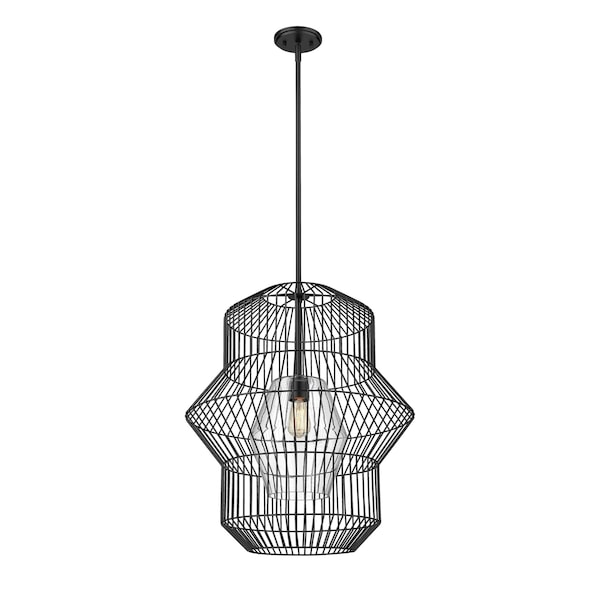 Z-Lite Orsay 1 Light Pendant, Matte Black & Clear 1941P24-MB - main
